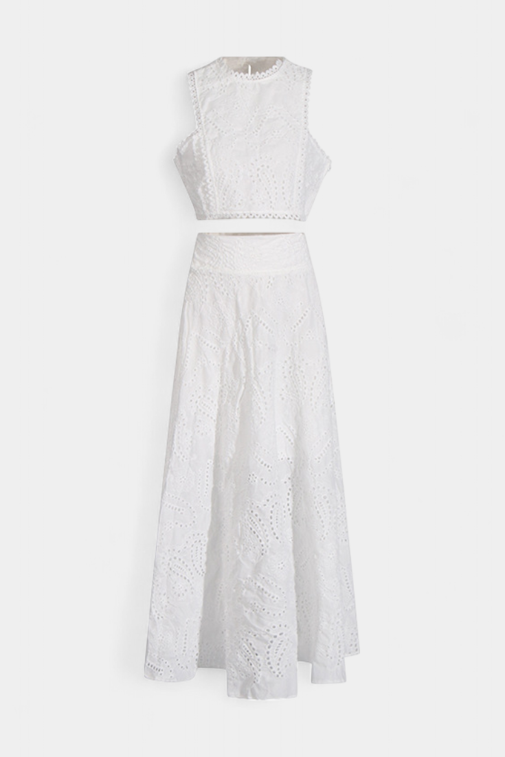 Danitza Romantic Set with Lace and Perforated Floral Design