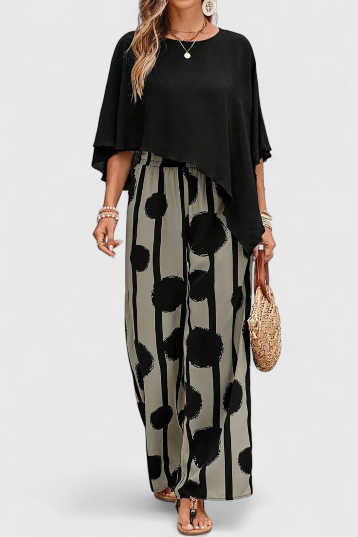 Aleida Asymmetric Top and Printed Pants Set