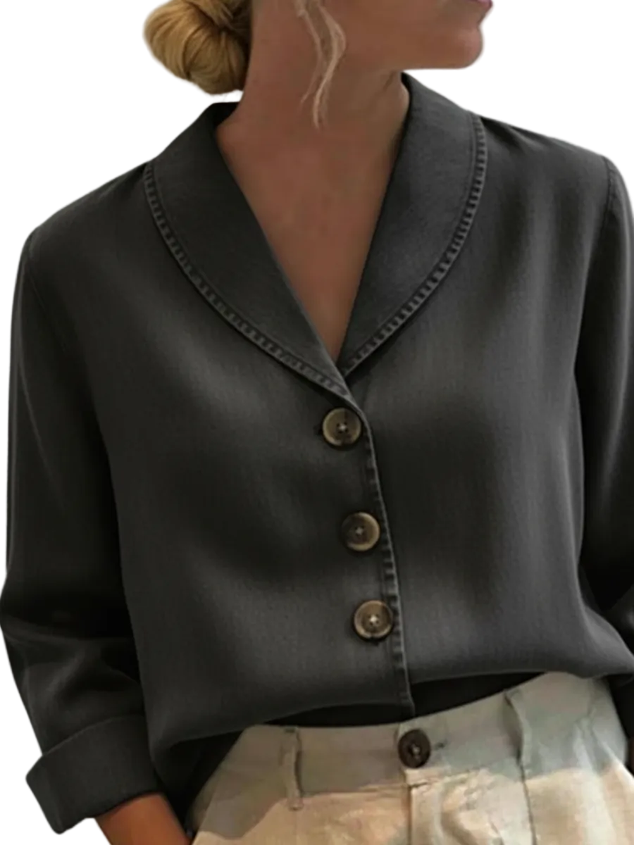 Riley - Vintage Shawl Collar Button-up Denim Cotton Top