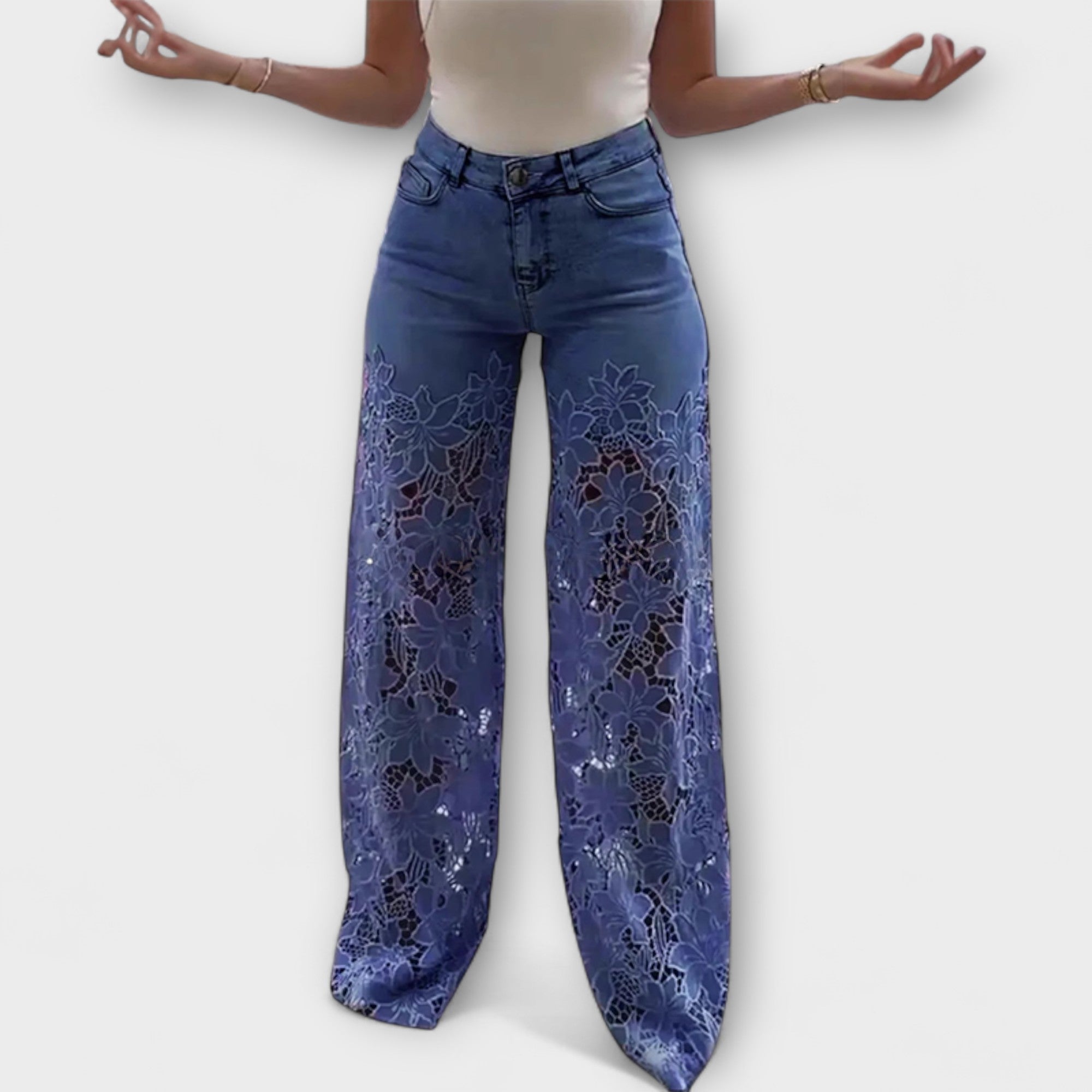 Patchwork jeans with lace in fashion