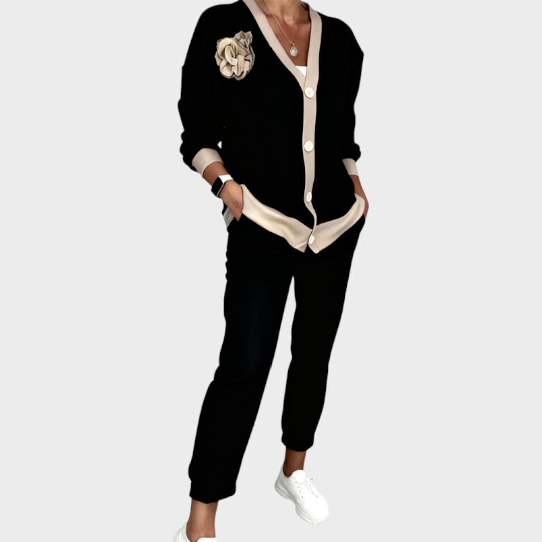 Madeline | Women's Everyday V-Neck Top & High-Waisted Pants 2-Piece Set