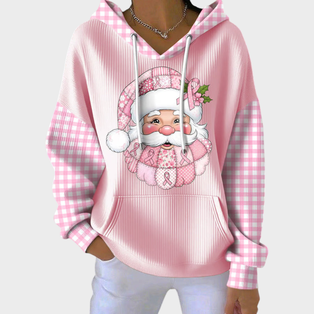 Agnes | Women's Hoodie with Santa Claus Print for Breast Cancer Awareness