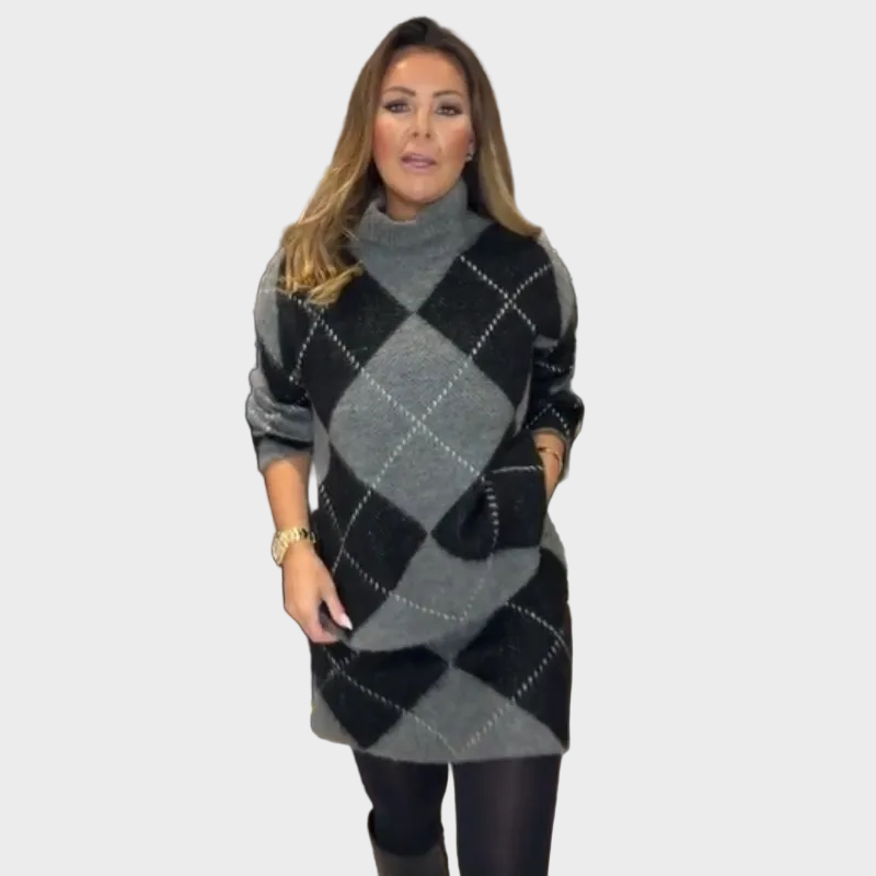 Hira - Diamond Pattern Knit Sweater & Skirt 2-Piece Set