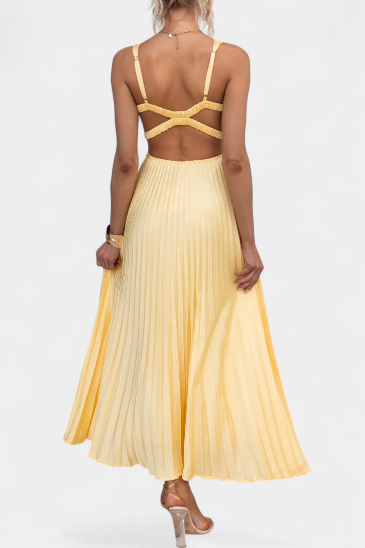 Arlena - Pleated dress with straps and crisscross back