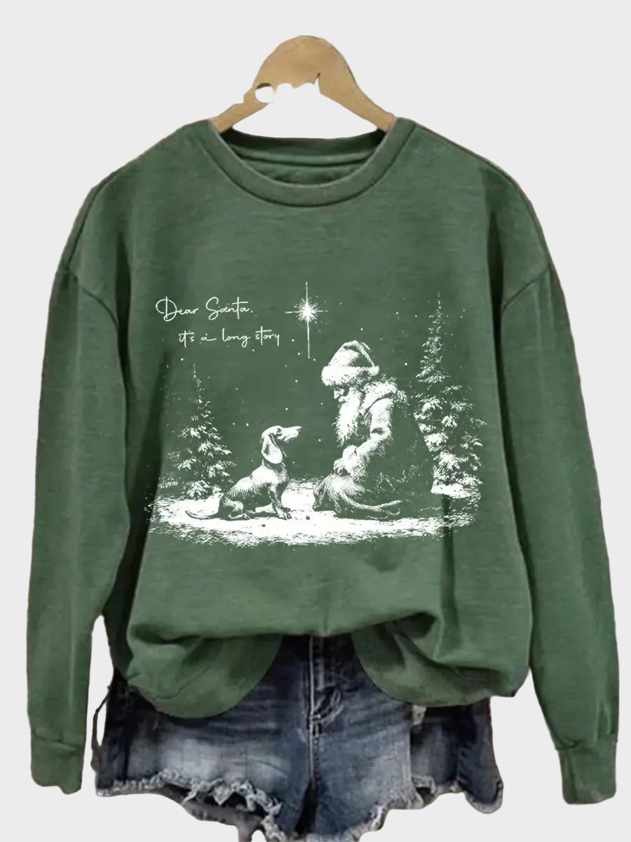 Zinia | Women's Christmas Dachshund Dear Santa It’s A Long Story Print Casual Sweatshirt