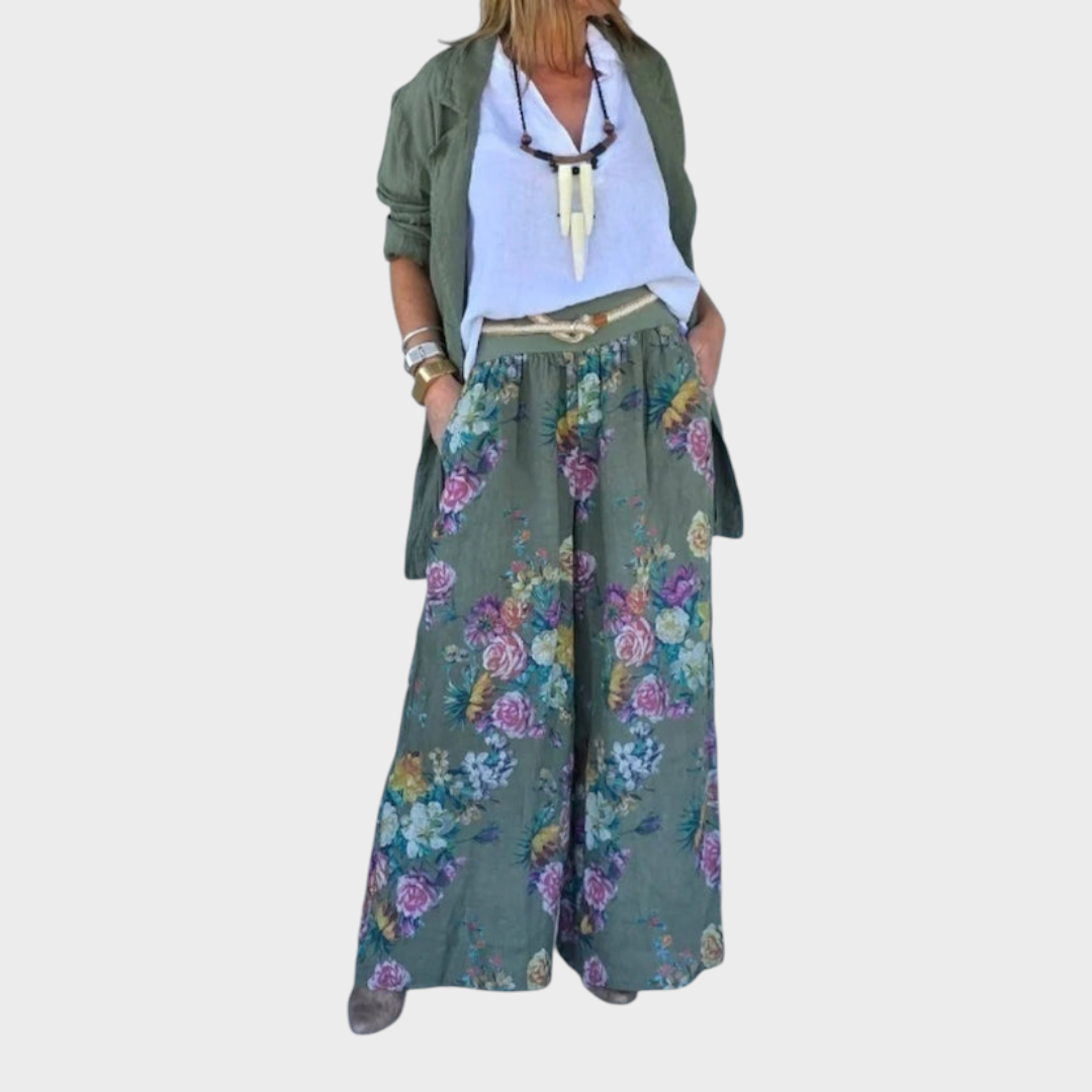 Wilma | Green Jacket and Pants Set with Flowers