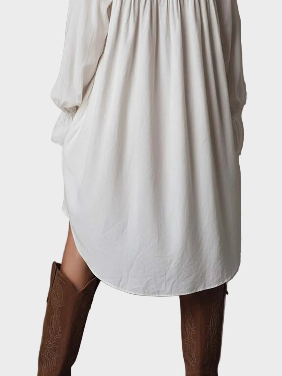 Mary- Retro mini dress with lace, asymmetrical hem and long sleeves