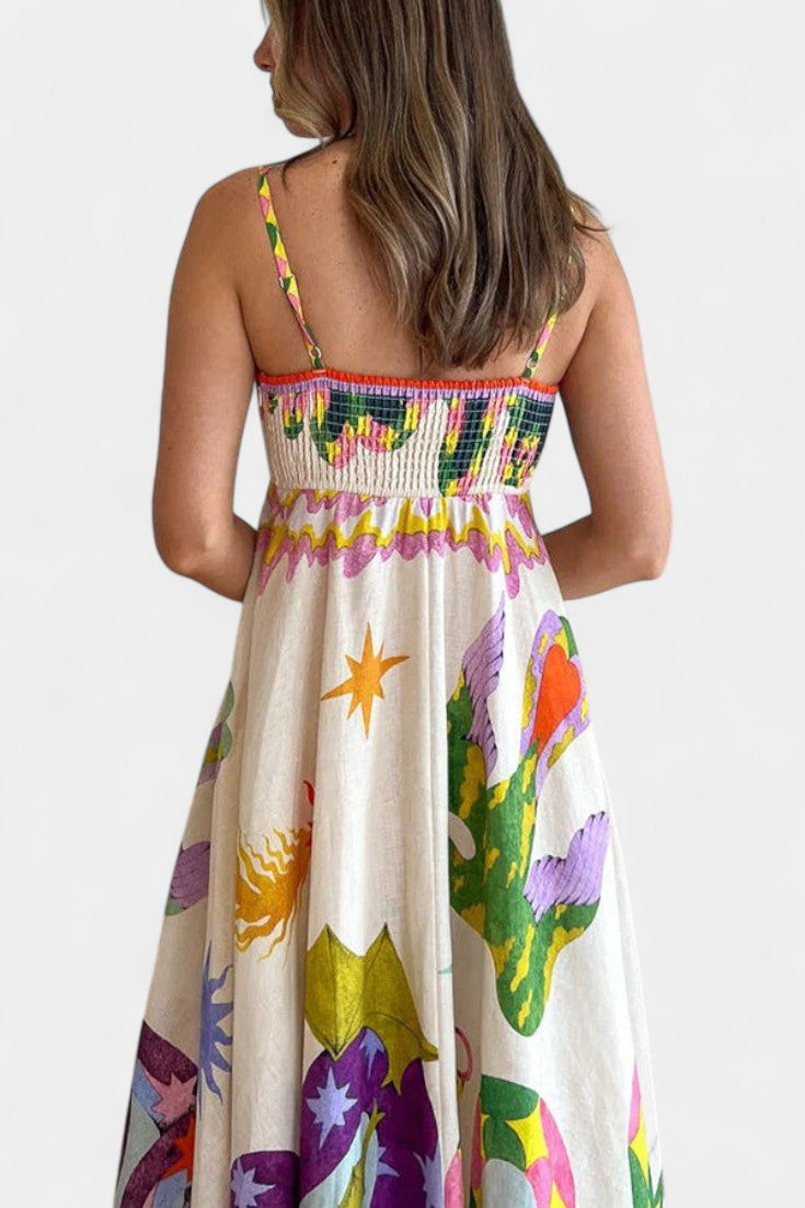 Arlene Printed Linen Blend Midi Dress