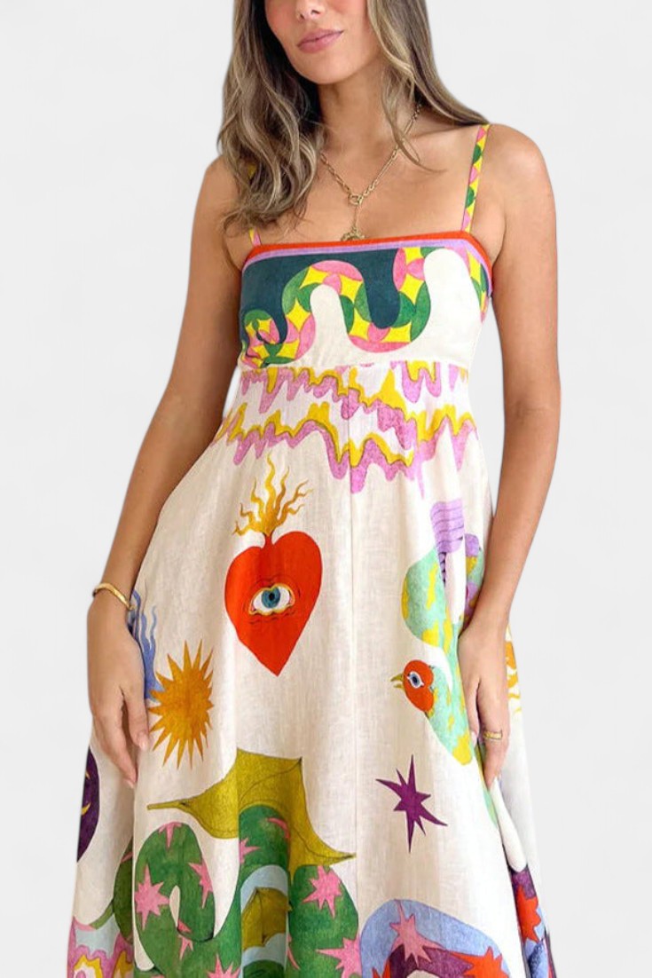 Arlene Printed Linen Blend Midi Dress