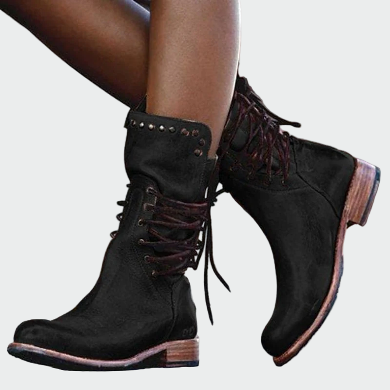 Leather ankle boots with laces