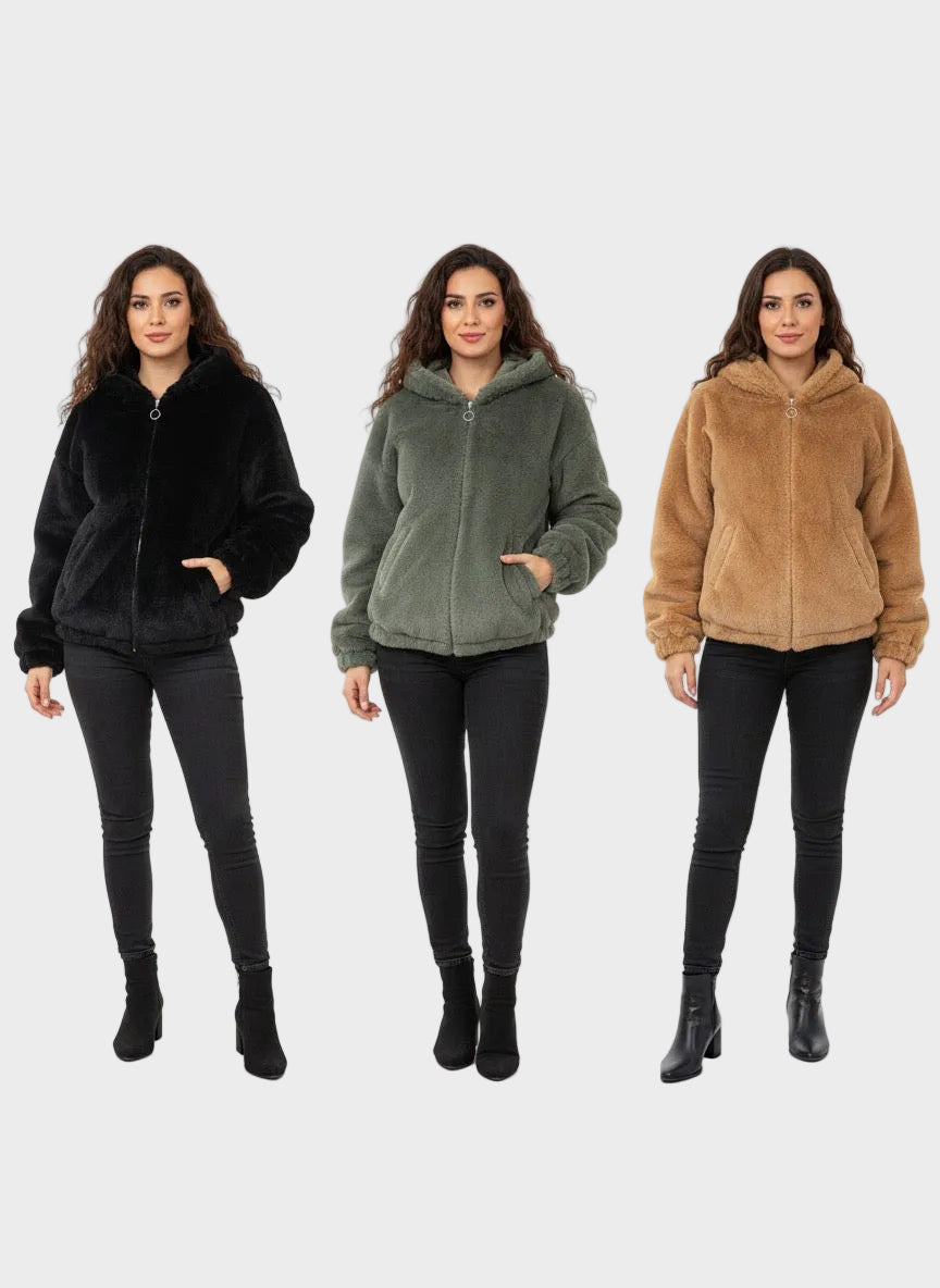Nancy - Teddy fleece hooded jacket with zipper