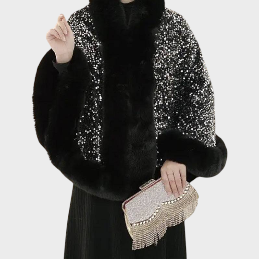 Emmalee | Women's Elegant Shawl with Rhinestones made of Synthetic Fur