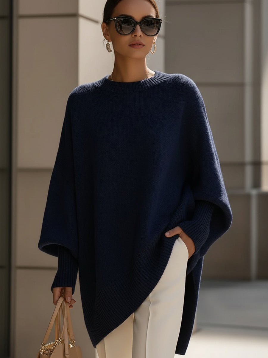 Knitted Poncho Sweater in Wide Line
