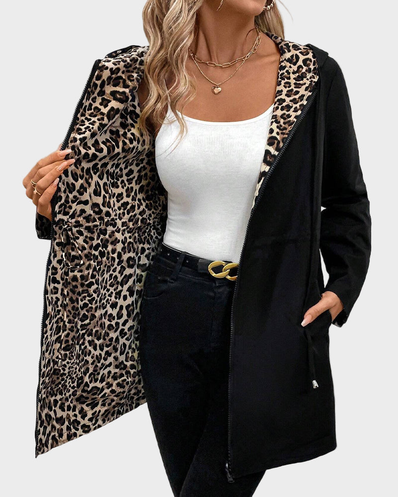 Dionissia | Reversible Jacket with Hat and Leopard Pattern