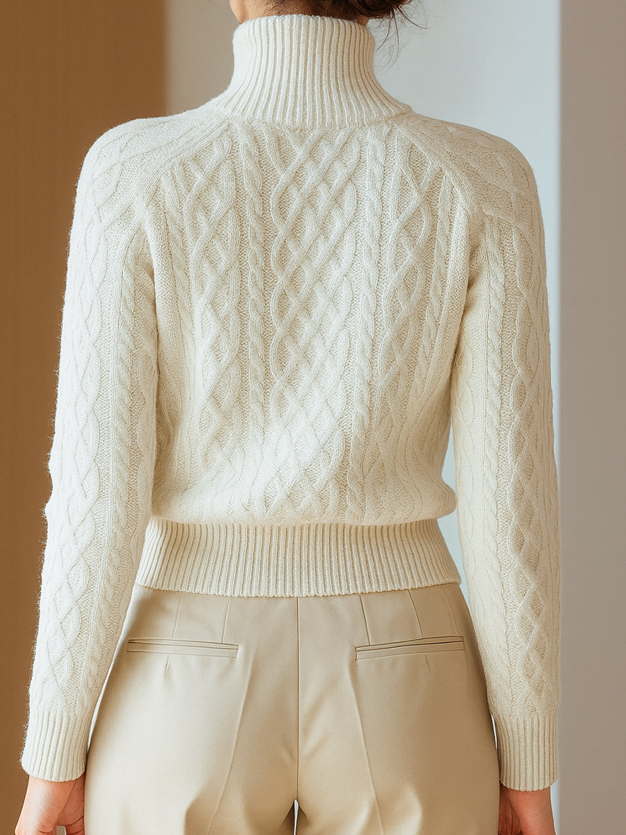 White cable-knit cardigan with zipper