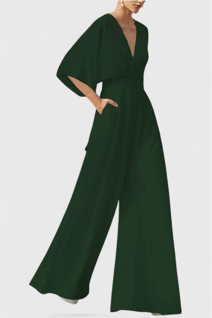 Isaura Long Elegant Jumpsuit with Wide Legs and V-Neckline