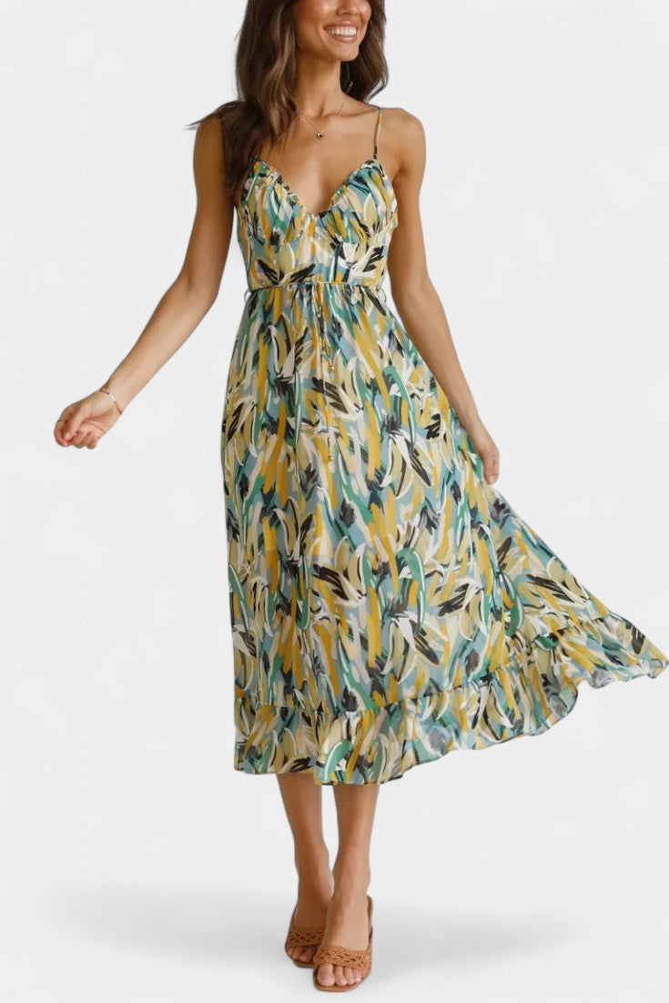 Fiona Midi Dress with Vibrant Pattern