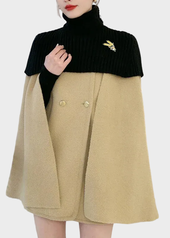 Azalea | Elegant White O-Neck Knit Patchwork Cape And Woolen Coats Two Piece Set Spring