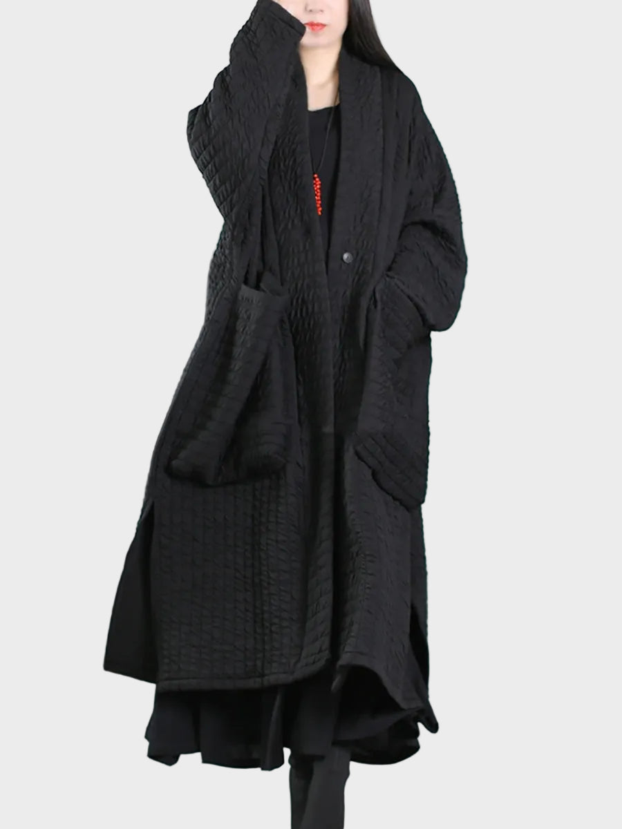 Adellefa | Plus Size Women Autumn Pure Color V-Neck Padded Long Coat