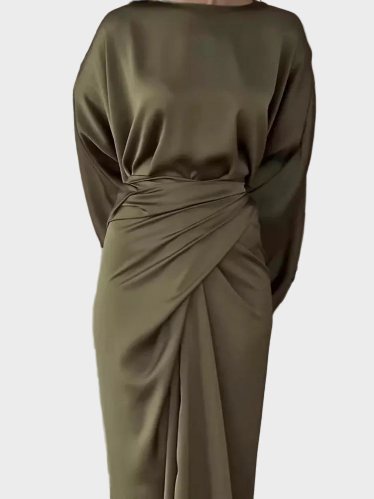 Maddy | Satin Batwing Sleeve Maxi Dress