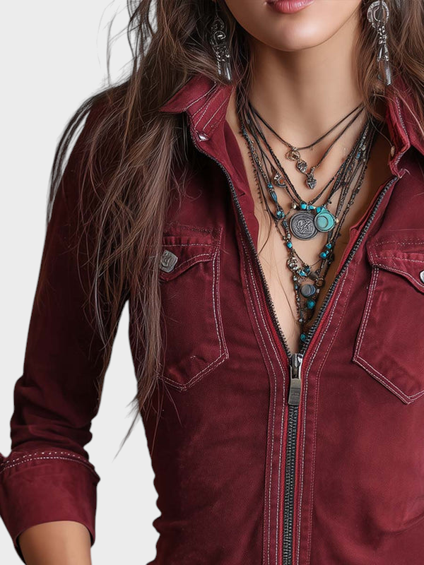 Mendy | Vintage shirt with zipper and pockets