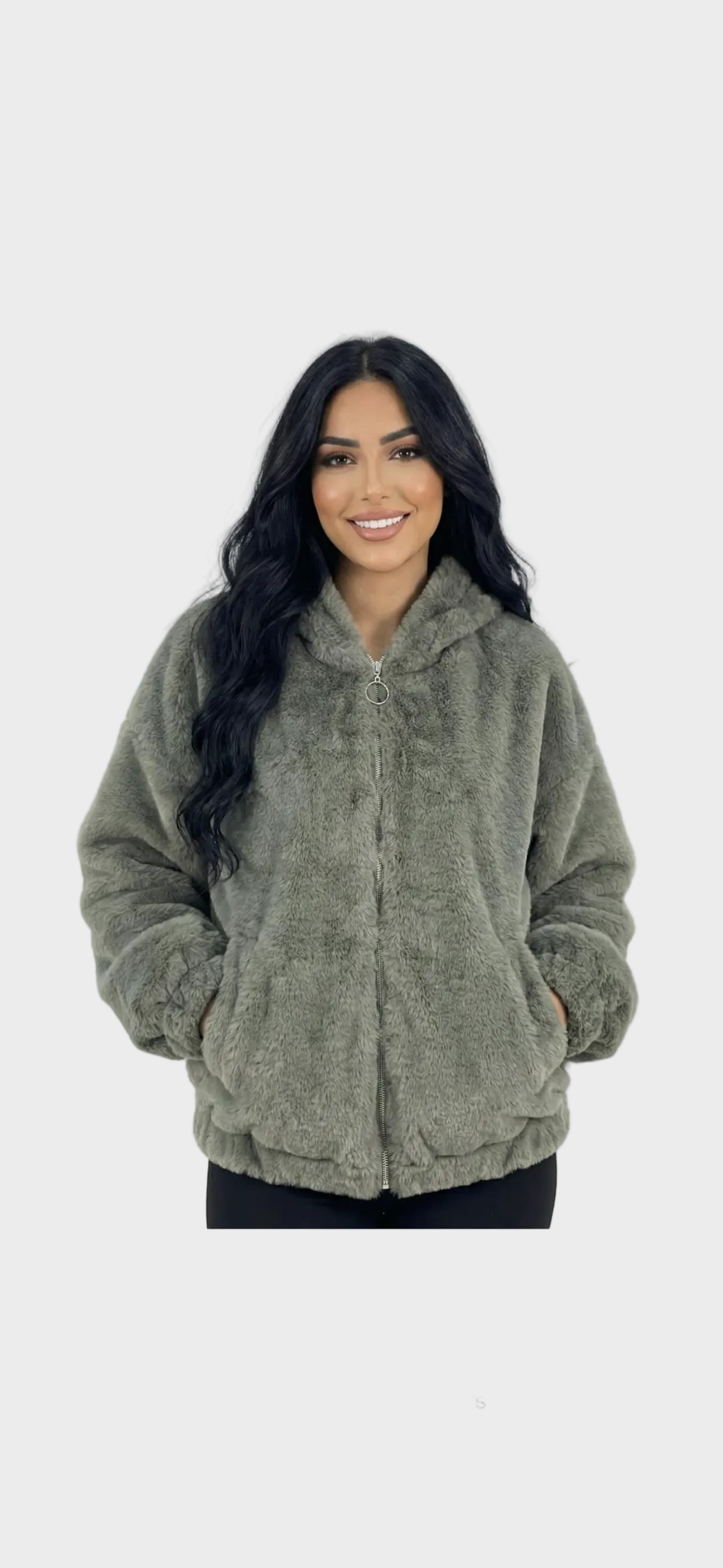 Nancy - Teddy fleece hooded jacket with zipper