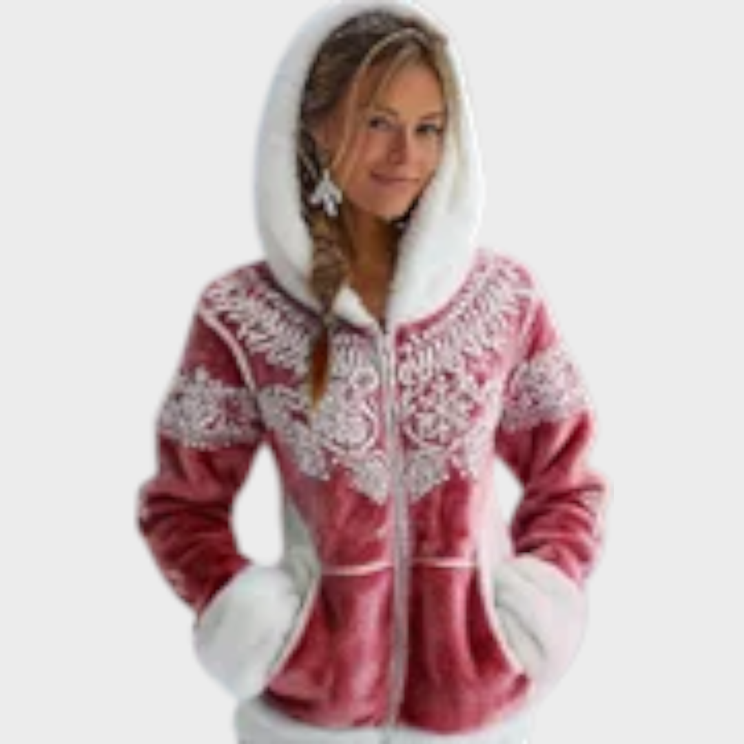 Althea | Elegant Candy Snowman Contrast Cozy Plush Sweatshirt with Closure