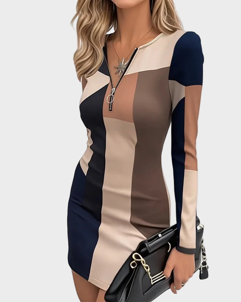 Earla | V-Neck Printed Zip-Up Dress