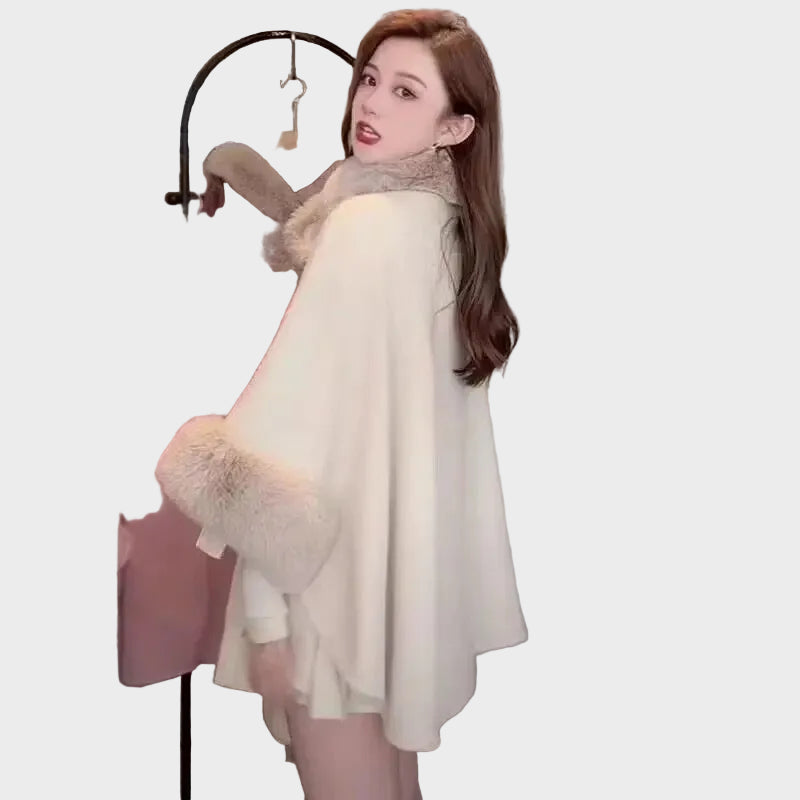 Violetta | Luxurious Winter Capes with Fur Details in Beige