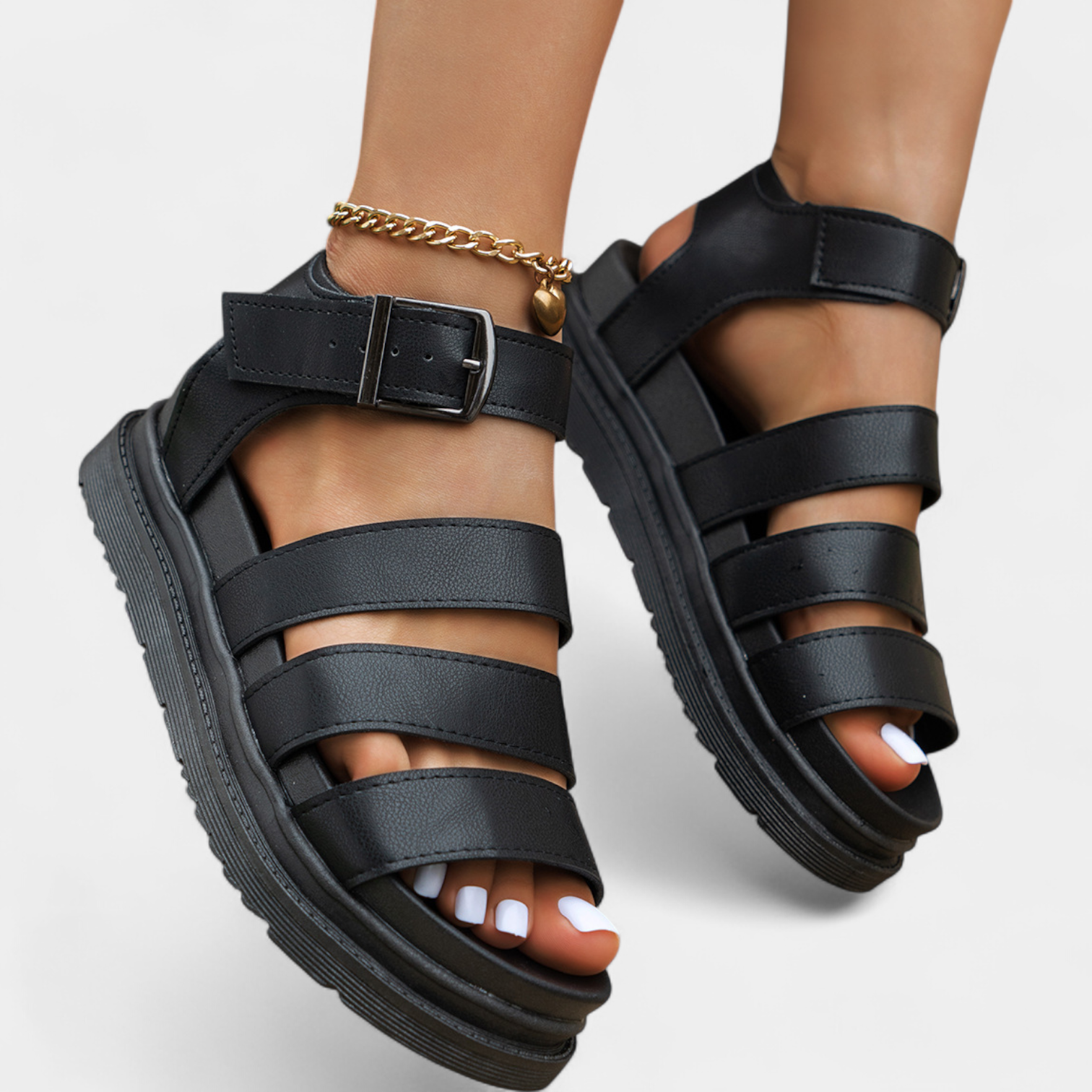 Renee Platform Sandals with Multiple Straps and Buckle Closure