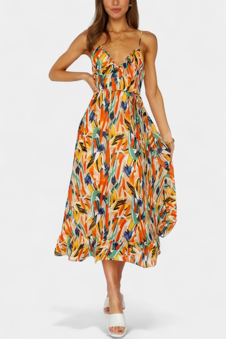 Fiona Midi Dress with Vibrant Pattern