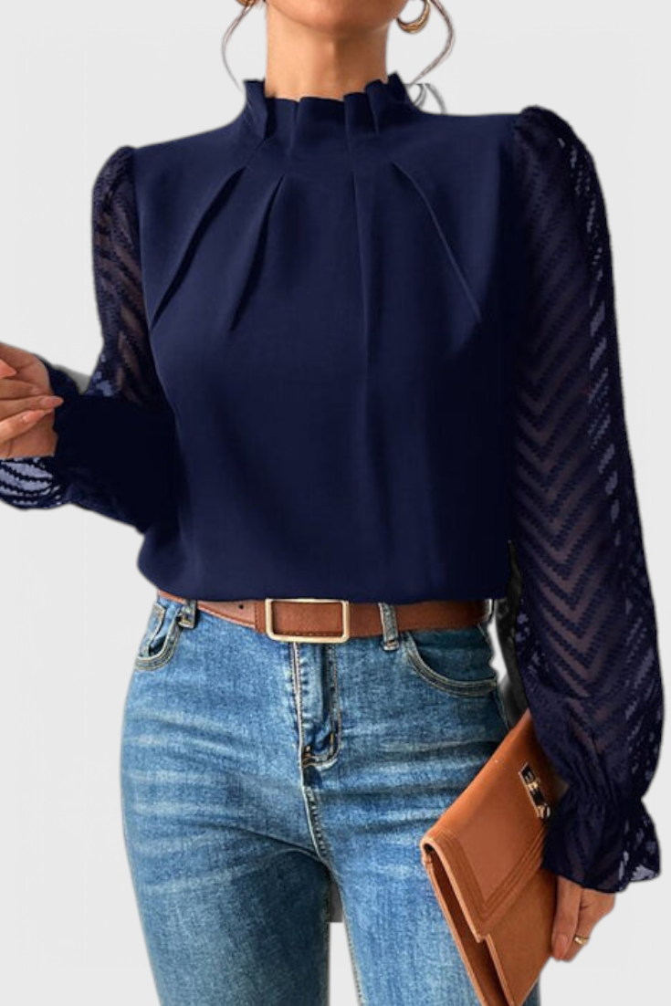Helga Navy Long Sleeve Blouse