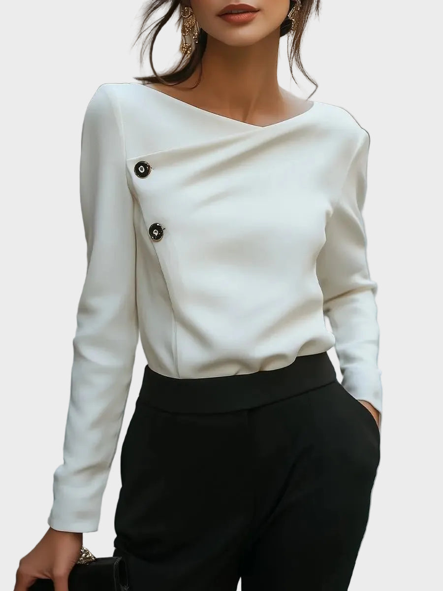 Hira| Asymmetric Button-Front White Top - Blouse