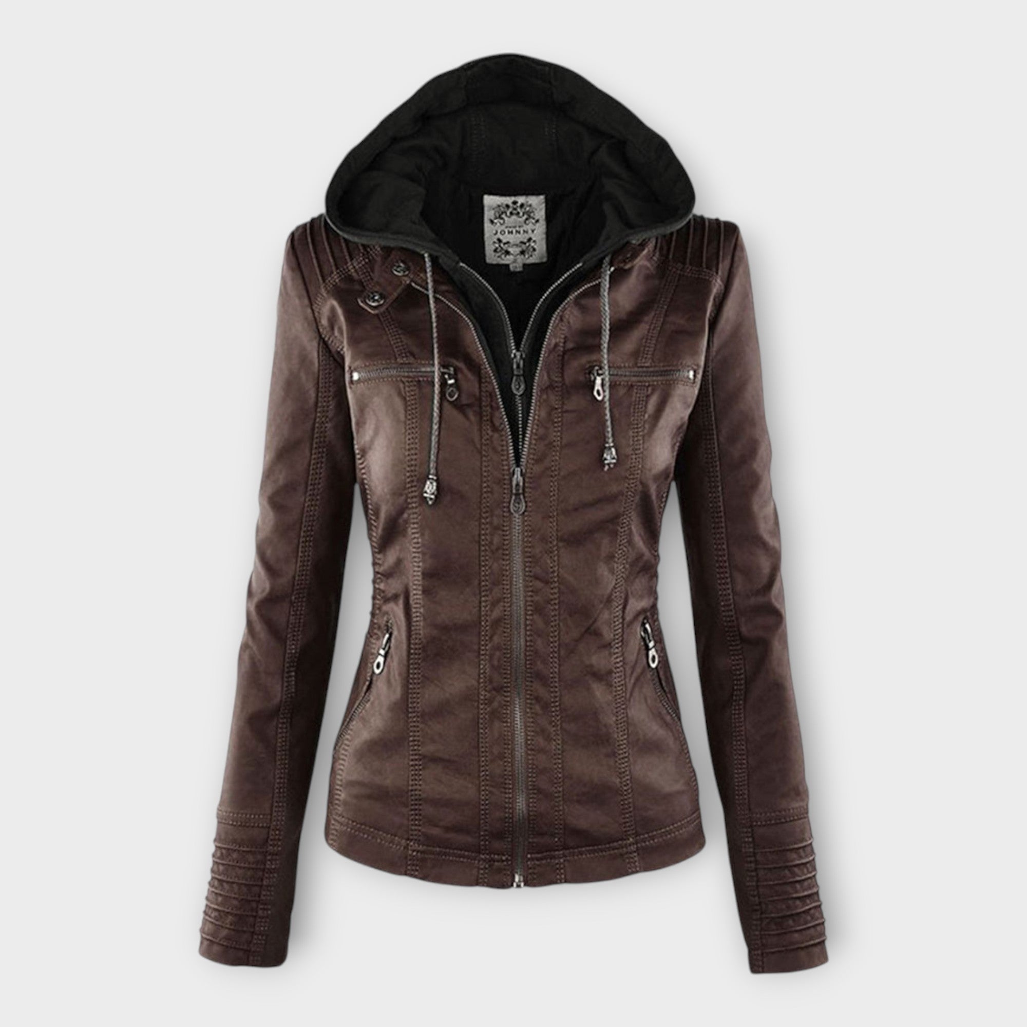 Modern Leather Jacket with Hood and Timeless Line
