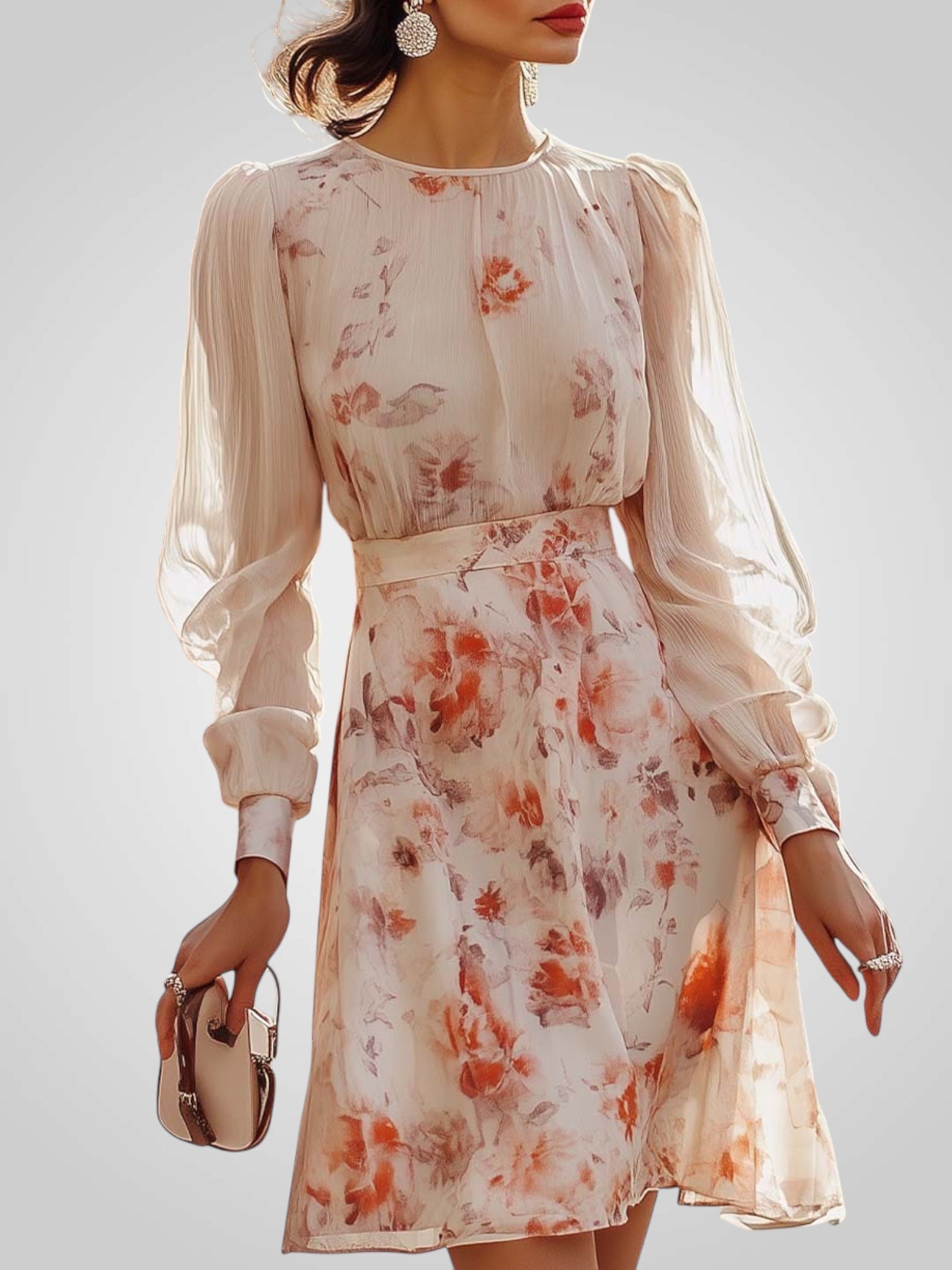 Freia | Elegant Floral Pleated Dress with Short Sleeves