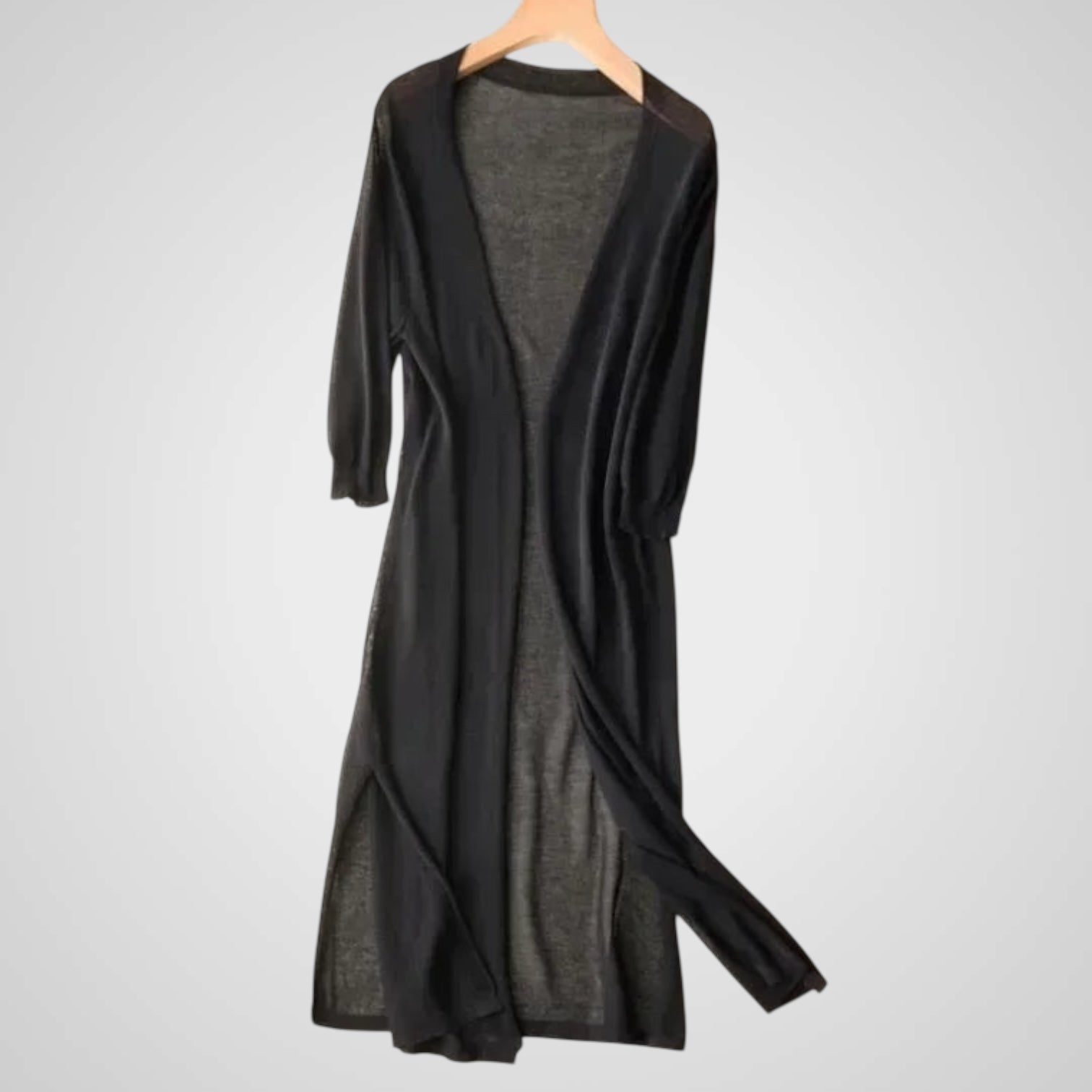 Wendy | Women's Long Cardigan - Lightweight Knit - 3/4 Sleeve - Overlay Required