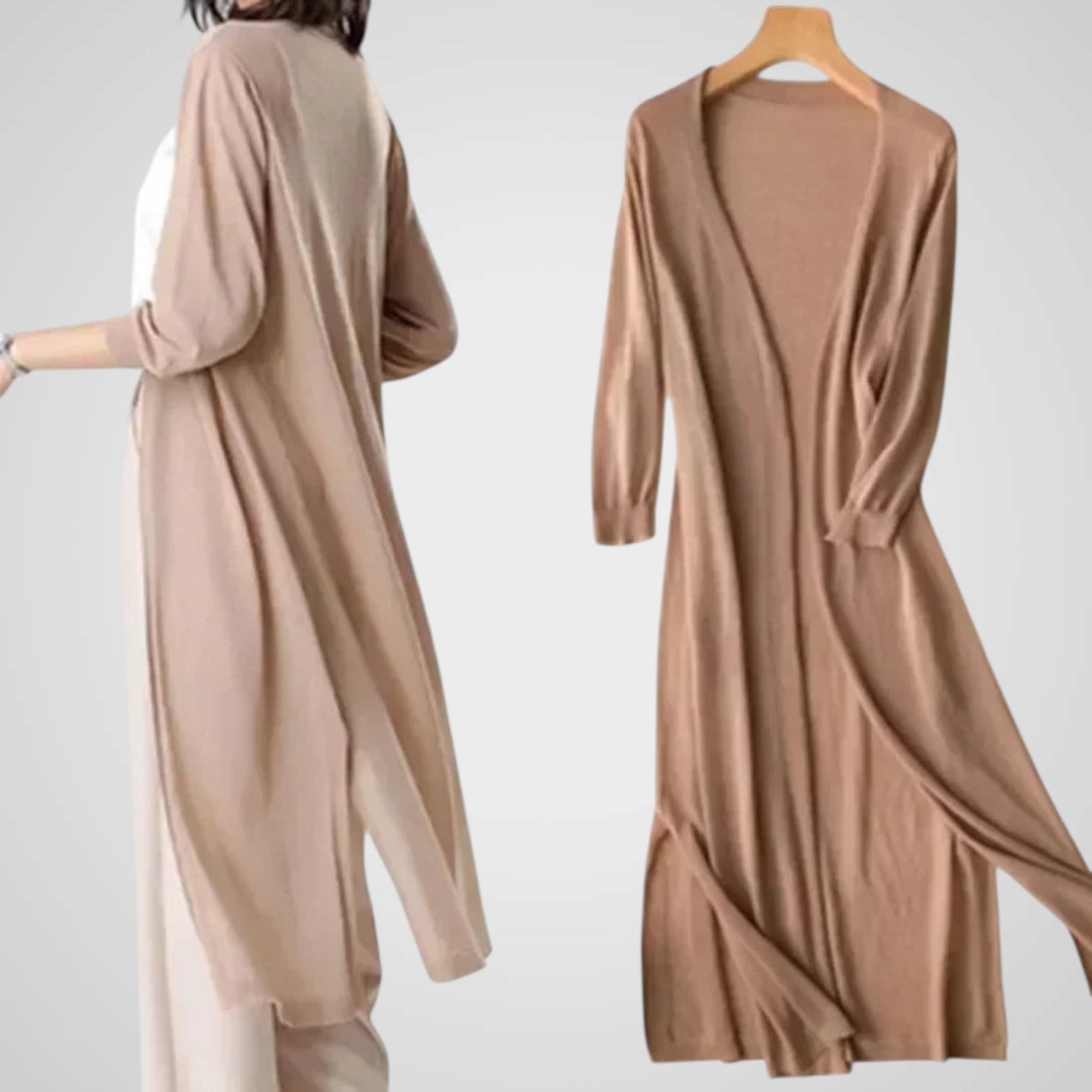 Wendy | Women's Long Cardigan - Lightweight Knit - 3/4 Sleeve - Overlay Required