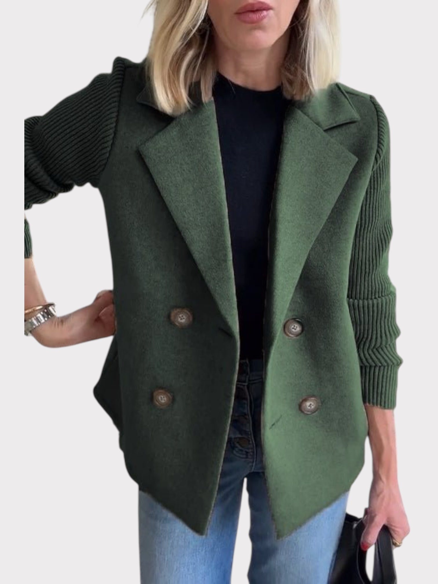 Elegant jacket with knitted sleeves