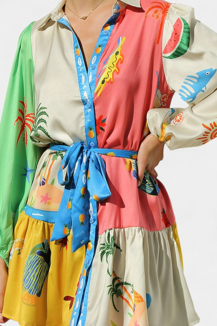 Fallon Mini Dress with Multicolored Pattern