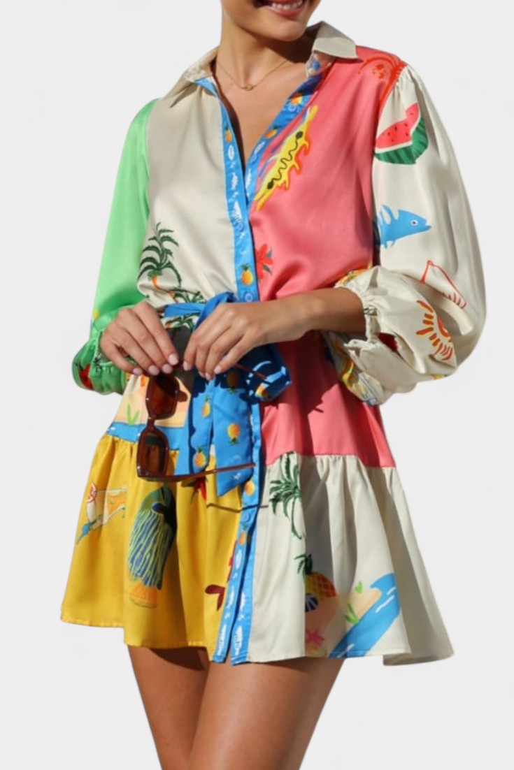 Fallon Mini Dress with Multicolored Pattern