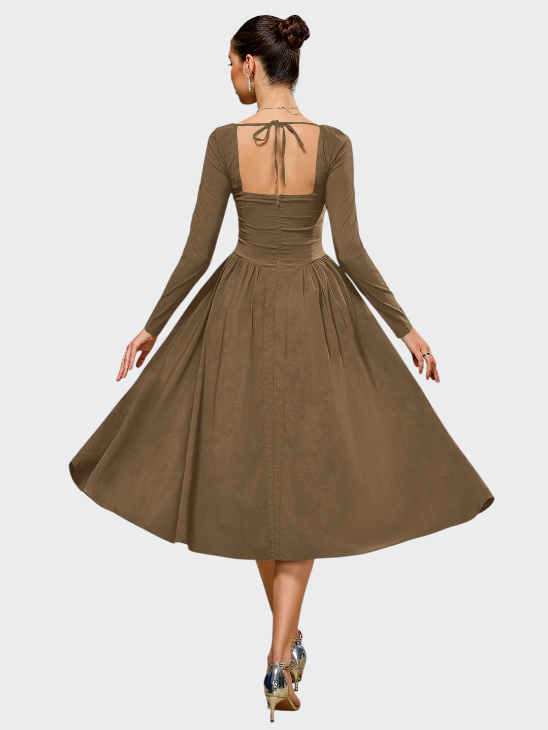 Shannon | A-Line Dress with Long Sleeves and Tie Back