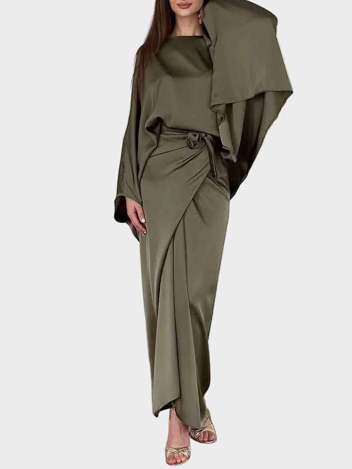 Maddy | Satin Batwing Sleeve Maxi Dress