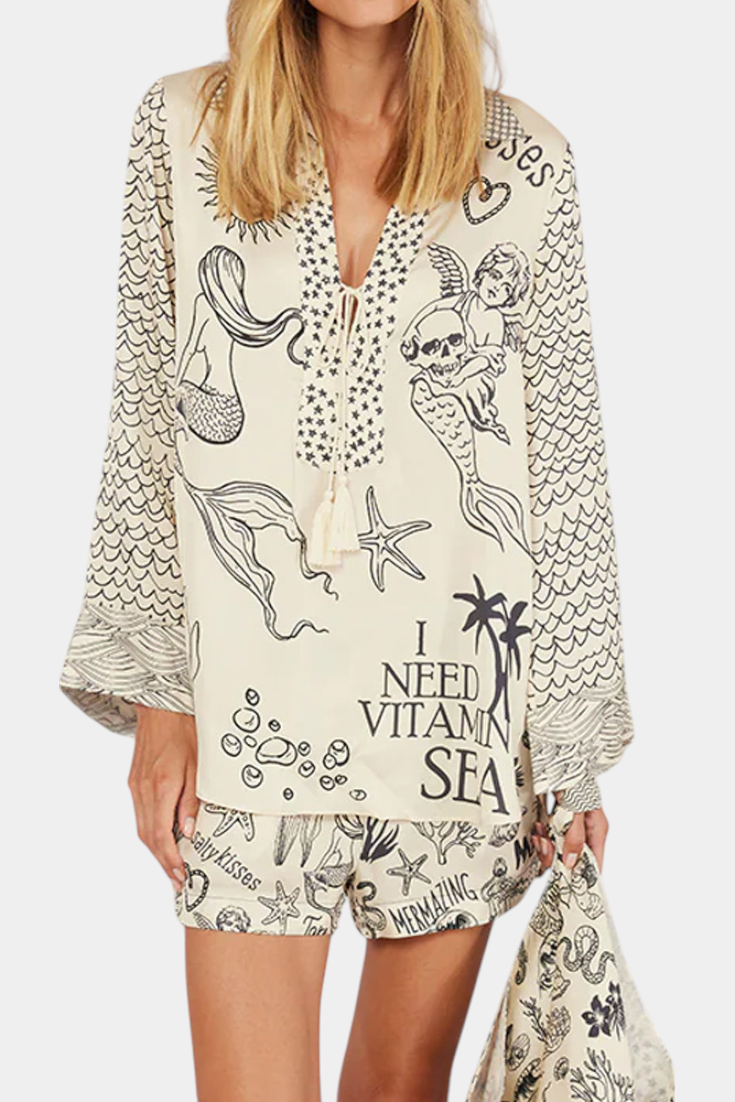 Amalia Printed Shirt Set with Elastic Shorts