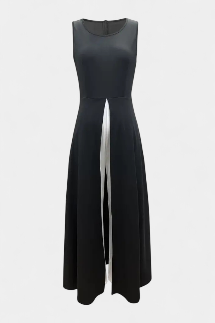 Alicia Elegant Two-tone Sleeveless Set with Wide Leg Pants