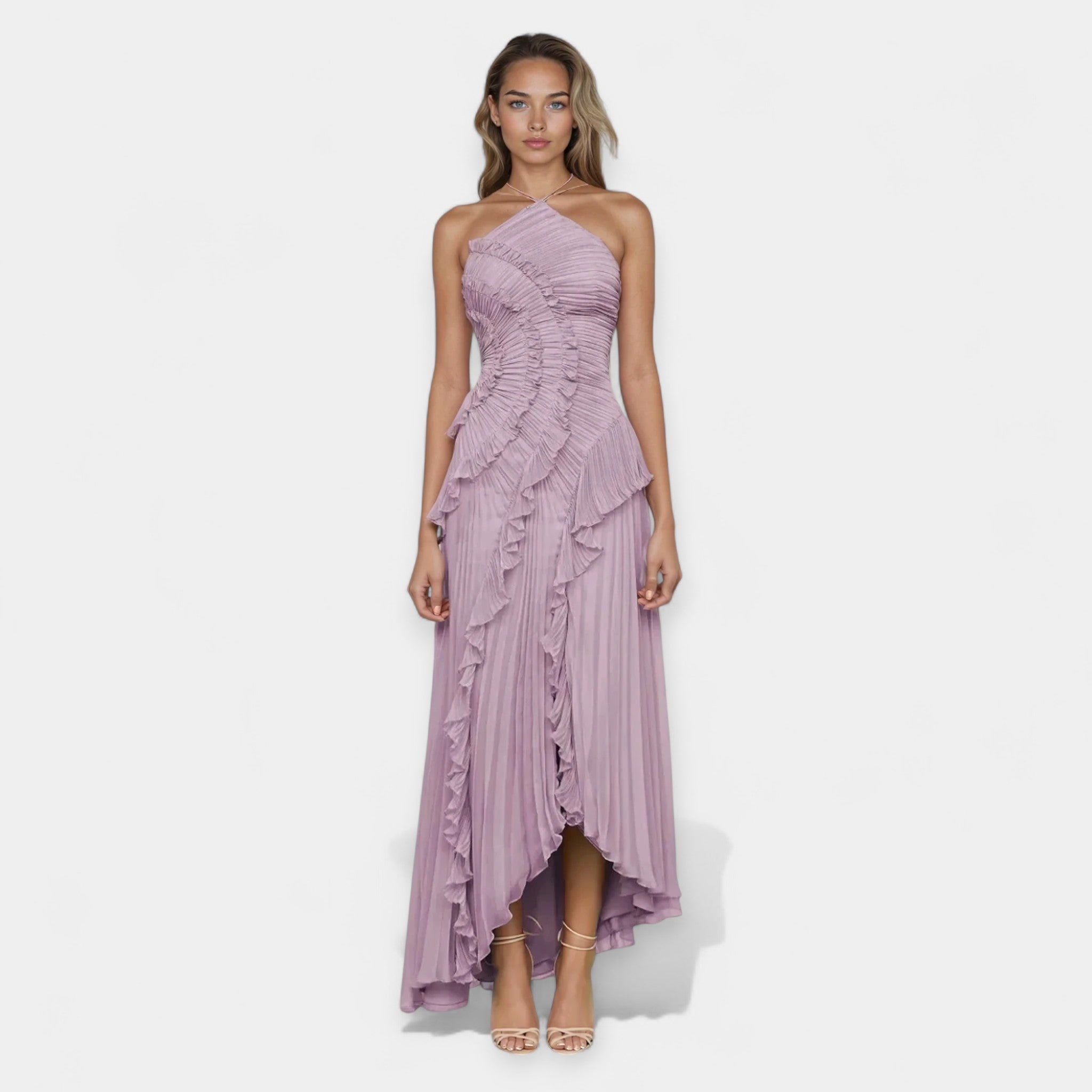 Lilac Midi Dress with Ruffles
