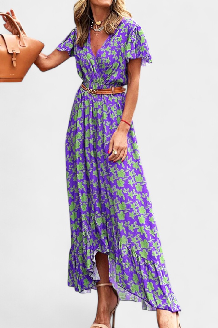 Kinslee Swing Style Maxi Dress with V Neckline