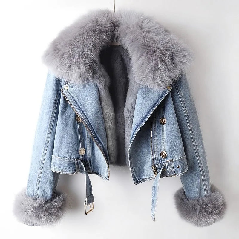 Margaux | Luxurious Fox Fur Denim Jacket