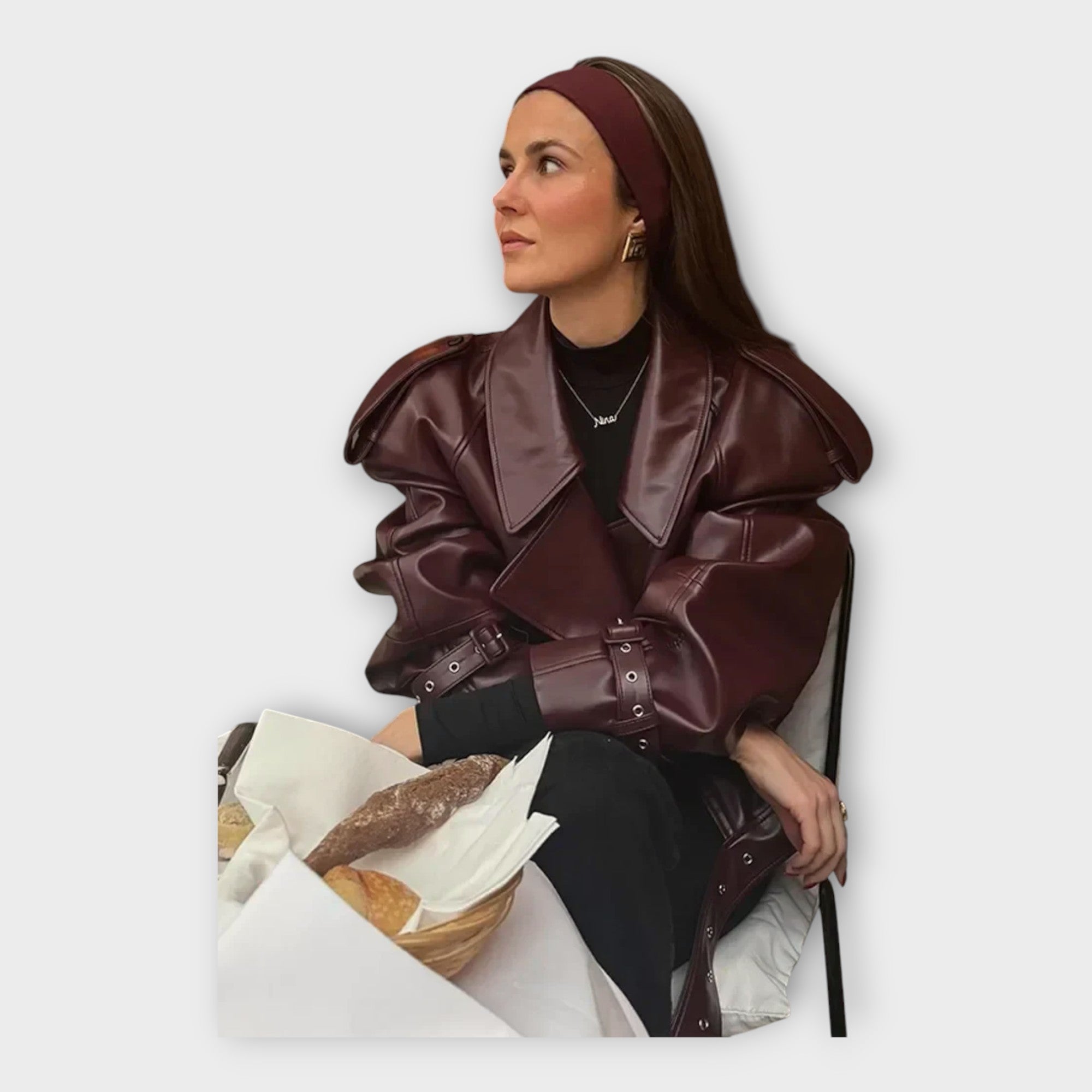 Leather Jacket with Belt and Modern Detail