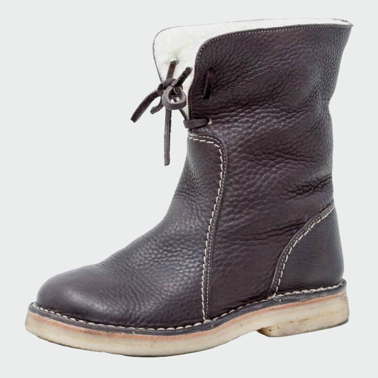 Waterproof leather boots with wool lining