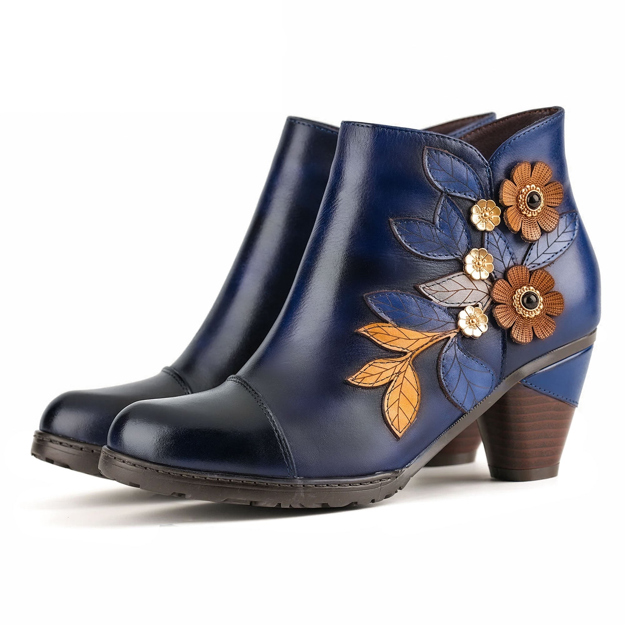 Brooklyn - Retro Boho Floral Charm Ankle Boots